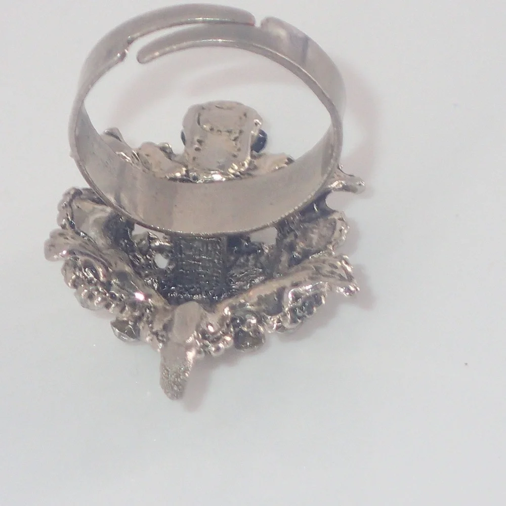 Vintage Ring Crystal Turtle Silver Adjustable Band Size 7 A Statement Piece Rare